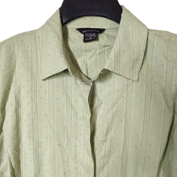 Moda Button Up Shirt Green Textured Long Sleeves Women's Medium - Picture 3 of 6